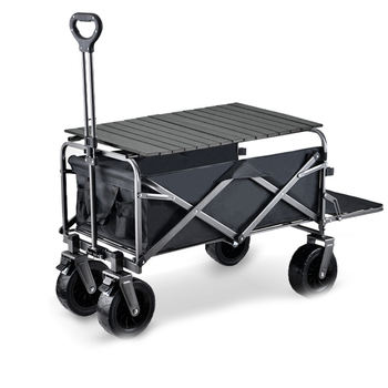 Premium Foldable Four Wheel Metal Platform Rear Opening Tow Trolley Outdoor Picnic Durable Camping Shopping Beach Easy Carry