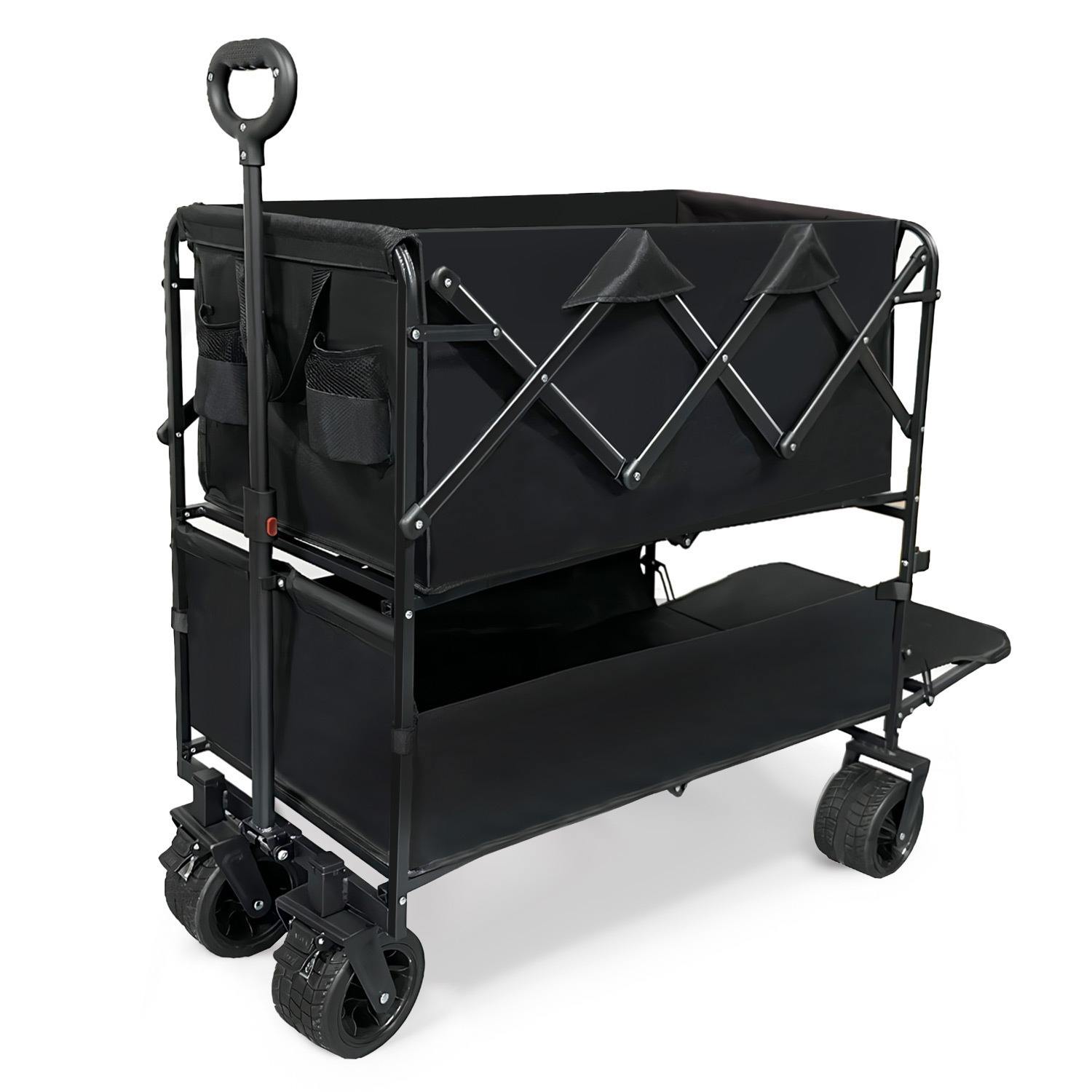 Large Capacity Double Layer Camping Wagon 600D Oxford Cloth Steel Folding Trolley Outdoor Picnic Beach Cart Shopping OEM