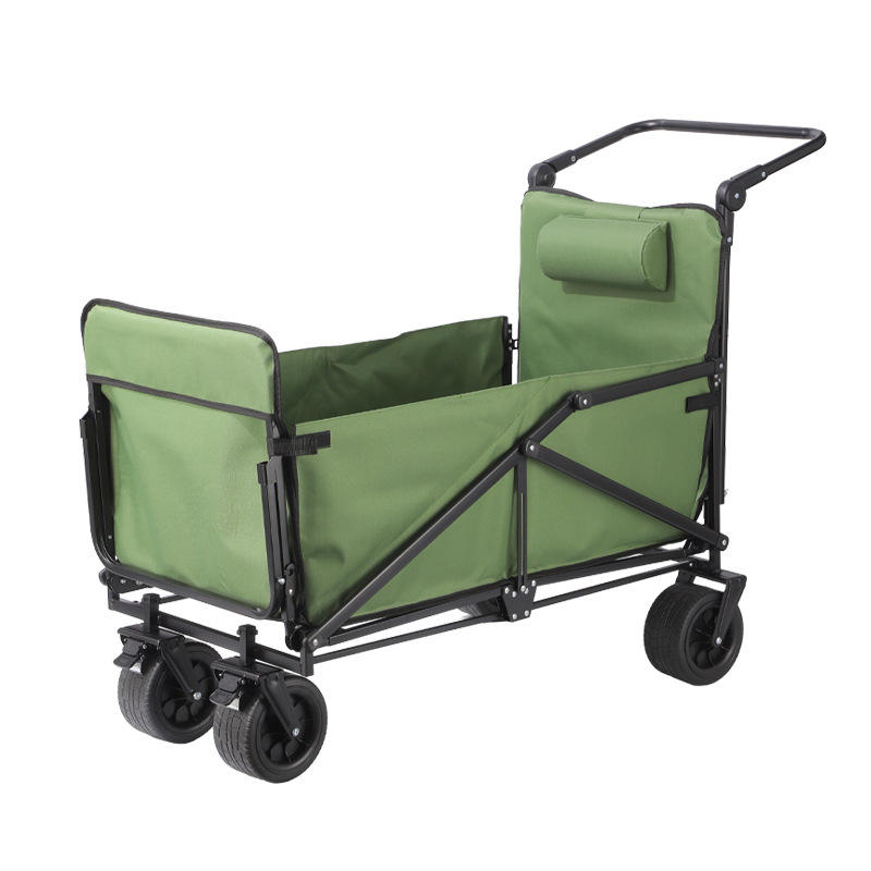 Outdoor Multifunctional Folding Camping Cart Recliner All-Terrain Wheels-2-in-1 Shopping Storage Cart for Beach Garden Picnic